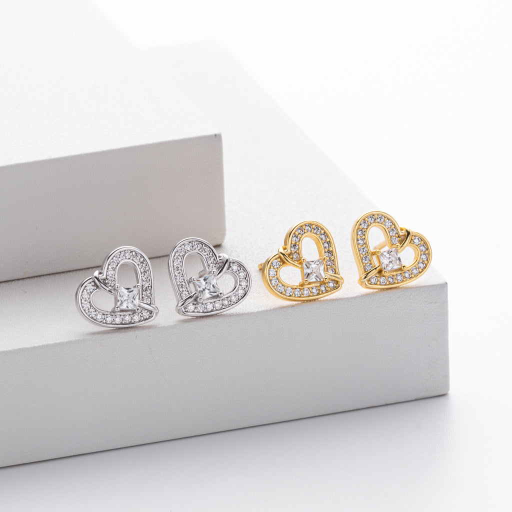 Damen Ohrstecker im Herzdesign aus 925 Sterling Silber Shop Nory
