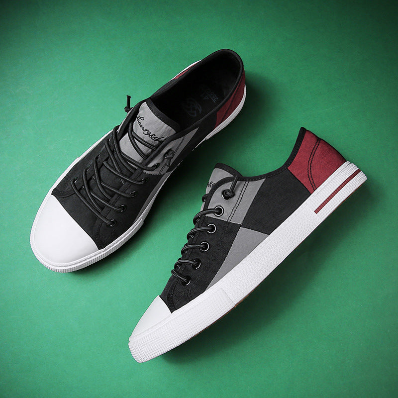 Herren Lässige Low‑Top Canvas‑Sneaker mit geometrischem Colorblock‑Design und verstärkter Zehenkappe Shopy Nory