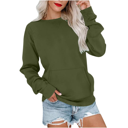 Damen Lockeres Sweatshirt mit Rundhalsausschnitt und Kängurutasche Shop Nory