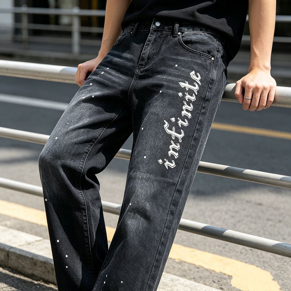 Herren Modische Jeans mit Schriftzug Shop Nory