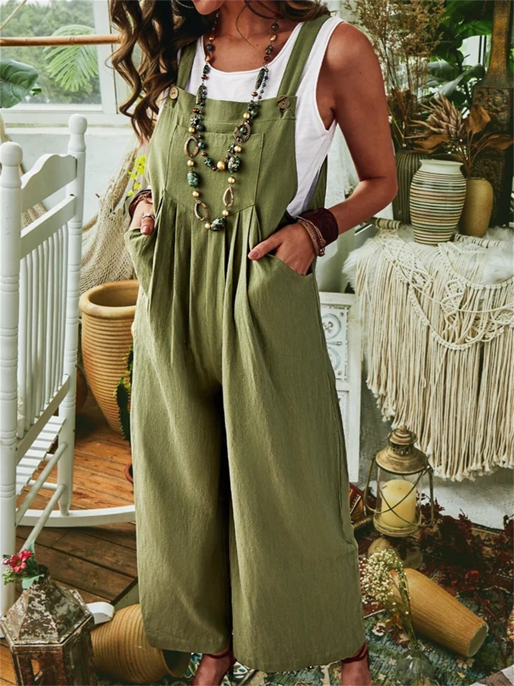 Damen Lässiger Jumpsuit mit praktischem Taschendesign und weiten Beinen