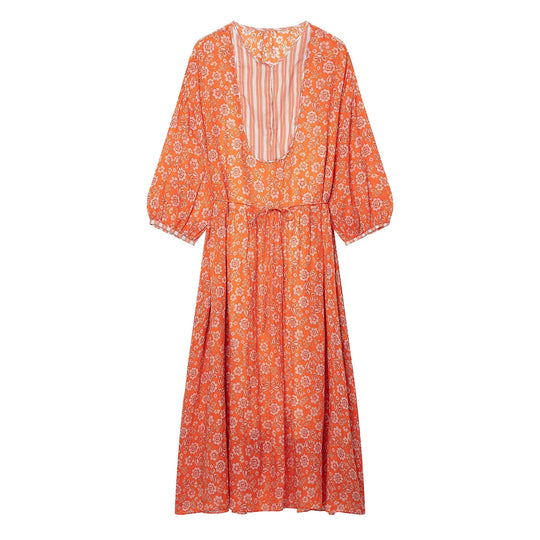 Damen Maxikleid mit floralem Print, tiefem Rundhalsausschnitt und Tunnelzugtaillierung Shop Nory