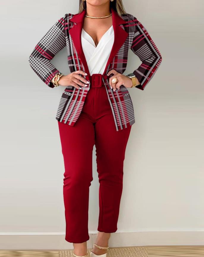 Damen Tailoring-Set mit Animal-Print-Revers, tailliertem Gürtelblazer und High‑Waist-Slimhose Shop Nory
