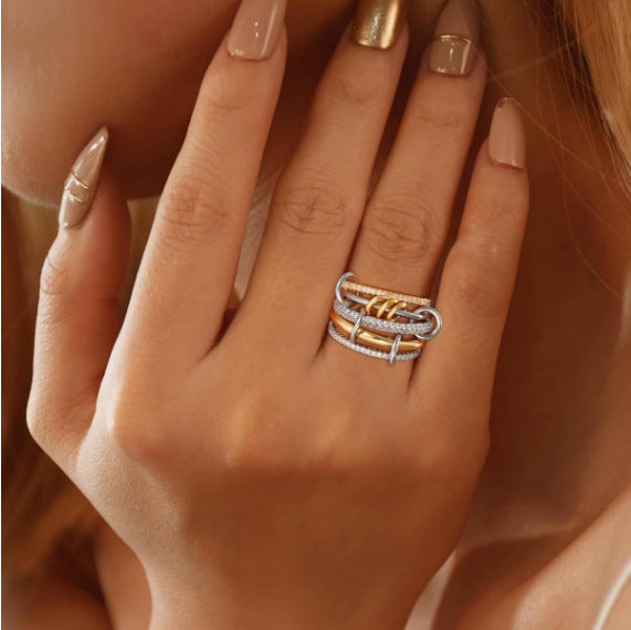 Damen Zierliches Ring-Set mit funkelnden Zirkonia-Elementen Shop Nory