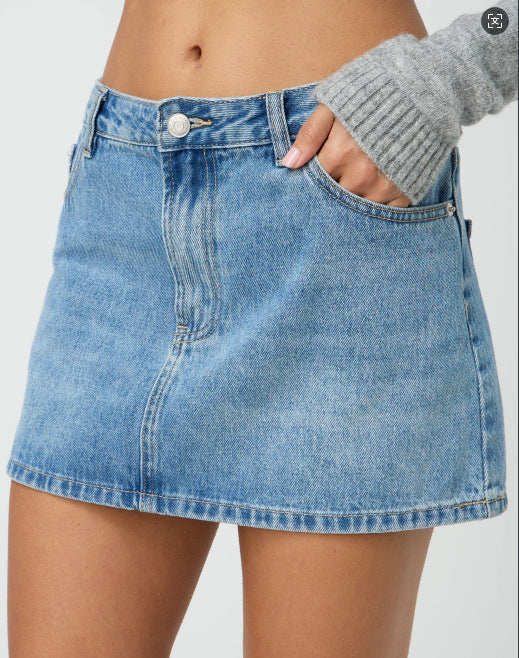 Damen Denim-Minirock mit modischen Taschen und klassischem Schnitt
