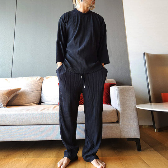 Herren Geripptes Lounge-Set mit Oversized-Langarmshirt und verkürzter Relax-Hose Shop Nory