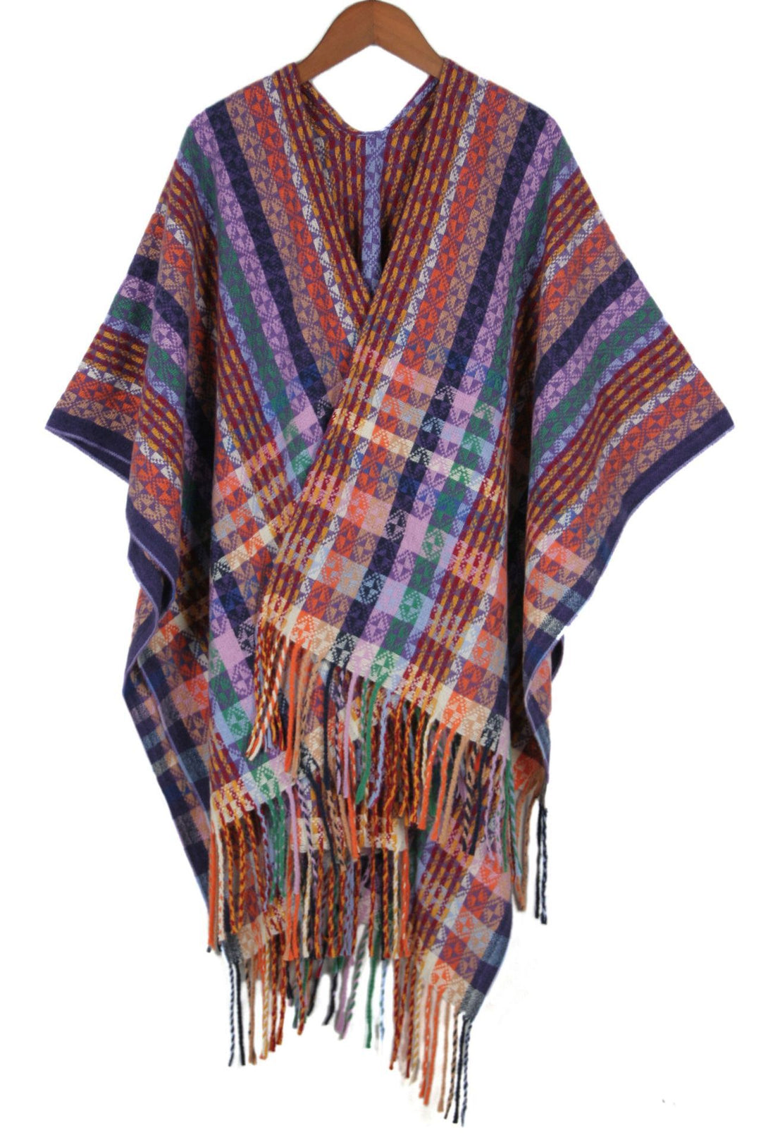 Damen Mehrfarbiger Web‑Poncho im Boho‑Patchwork‑Design mit Fransen Shop Nory