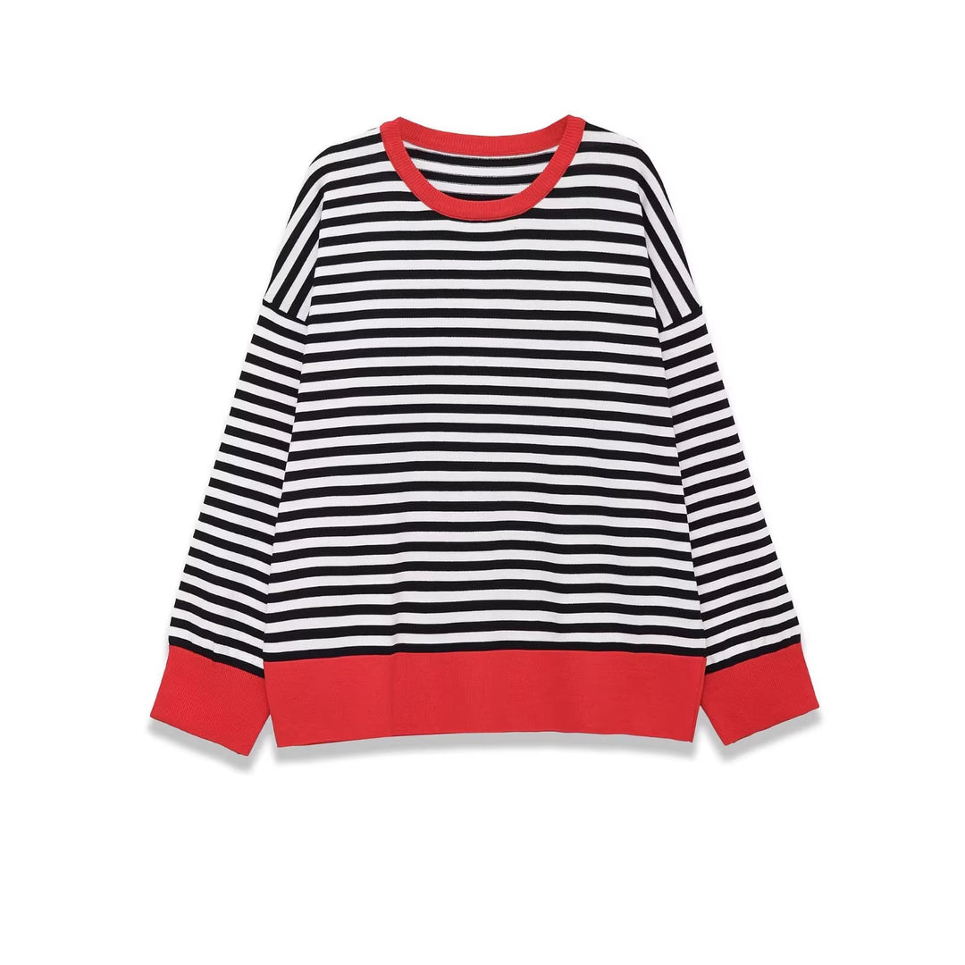 Damen Gestreifter Oversize-Pullover mit kontrastbesetzten Bündchen Shop Nory