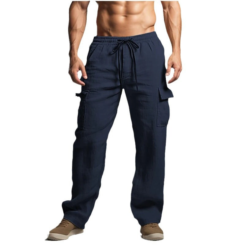 Herren leichte Leinen Cargohose mit elastischem Bund und großen Seitentaschen Shop Nory