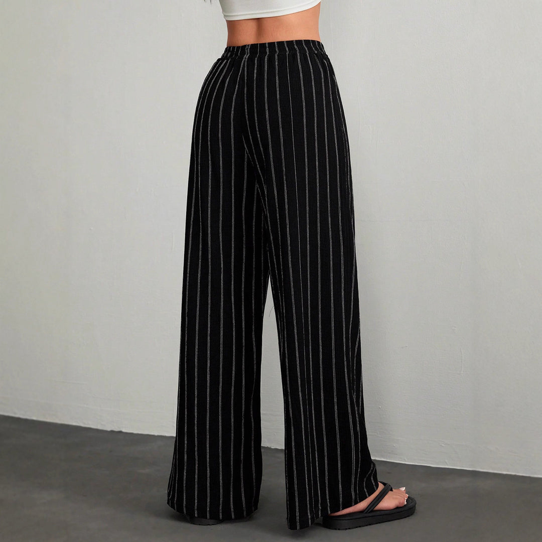 Damen Weite Strickhose im Palazzo‑Stil mit elastischem Bund und vertikaler Nadelstreifen‑Optik Shop Nory