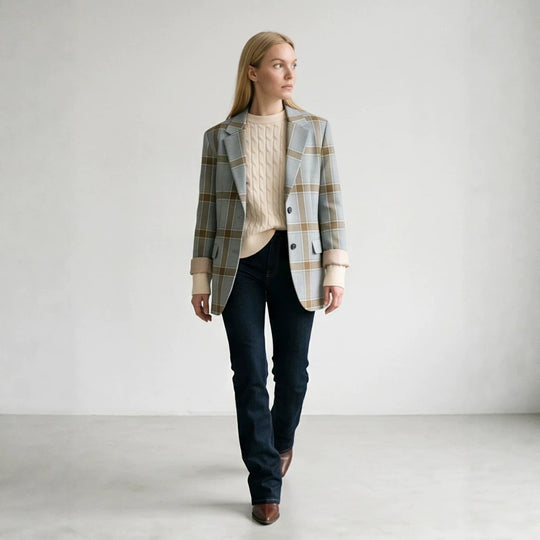 Damen Oversize-Karoblazer im Glencheck mit kastiger Silhouette und fallendem Revers Shop Nory