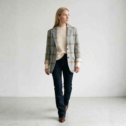 Damen Oversize-Karoblazer im Glencheck mit kastiger Silhouette und fallendem Revers Shop Nory