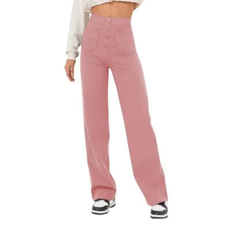 Damen Hochtaillierte weite Hose mit Knopfleiste und aufgesetzten Taschen Shop Nory