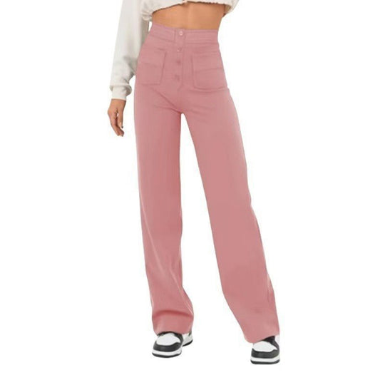 Damen Hochtaillierte weite Hose mit Knopfleiste und aufgesetzten Taschen Shop Nory
