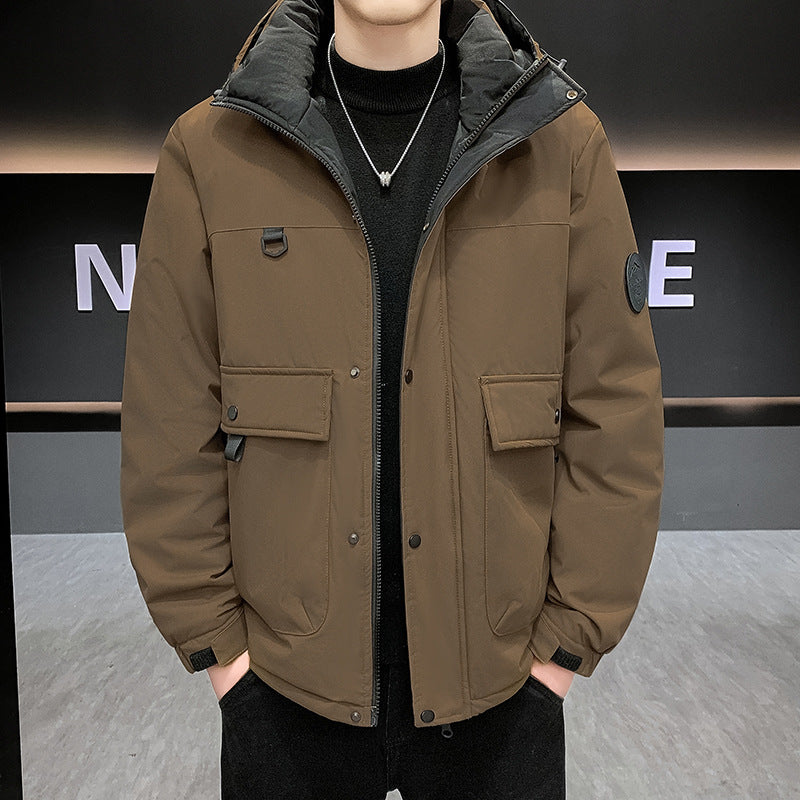 Herren Wattierter Kurzparka mit Kapuze winddicht wasserabweisend und Multifunktionstaschen Shop Nory