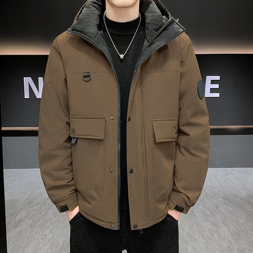 Herren Wattierter Kurzparka mit Kapuze winddicht wasserabweisend und Multifunktionstaschen Shop Nory