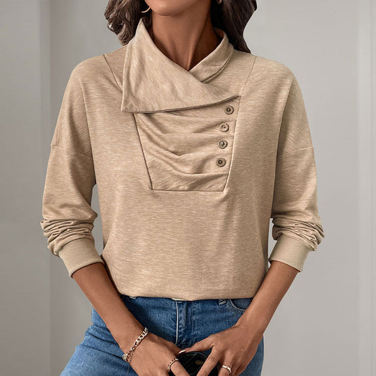 Damen Gekreuzter Stehkragen-Sweatshirt mit Knopfblende und gerippten Bündchen Shop Nory