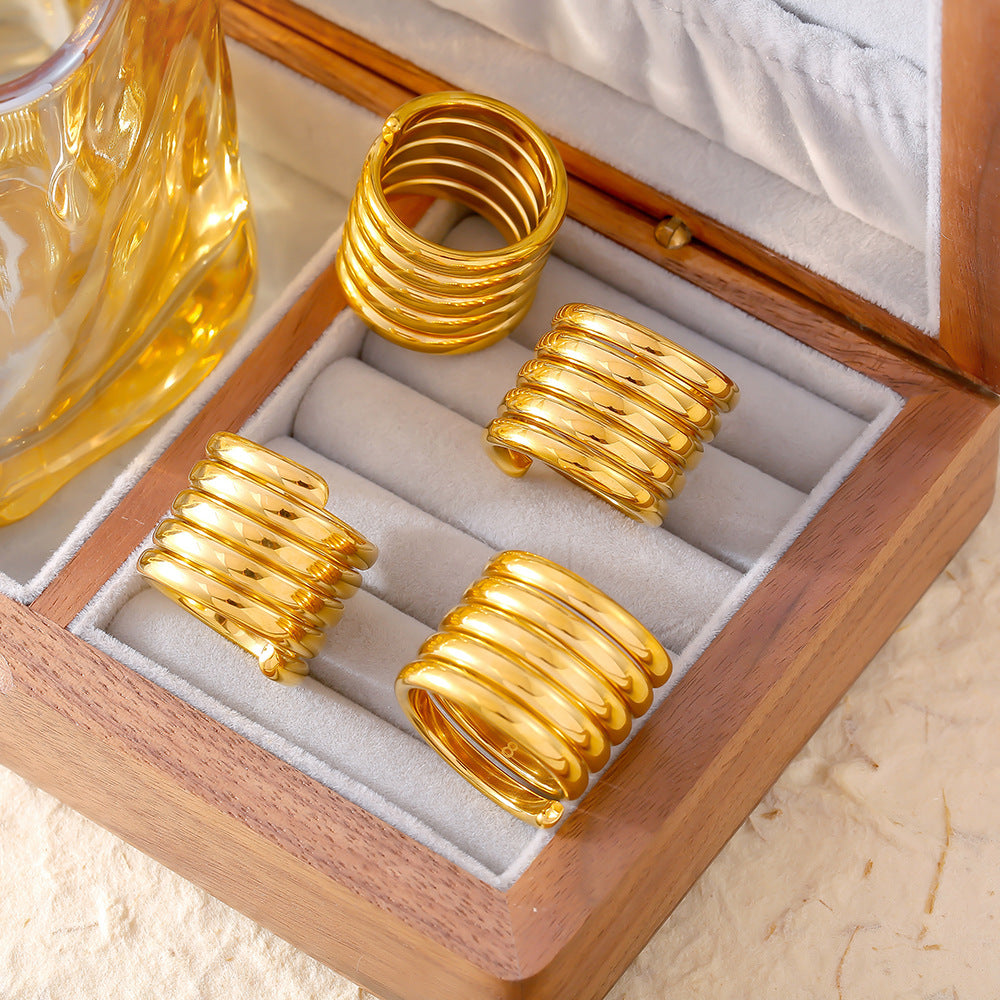 Damen Schmuckring mit geschichtetem Spiral-Design aus Edelstahl Shop Nory