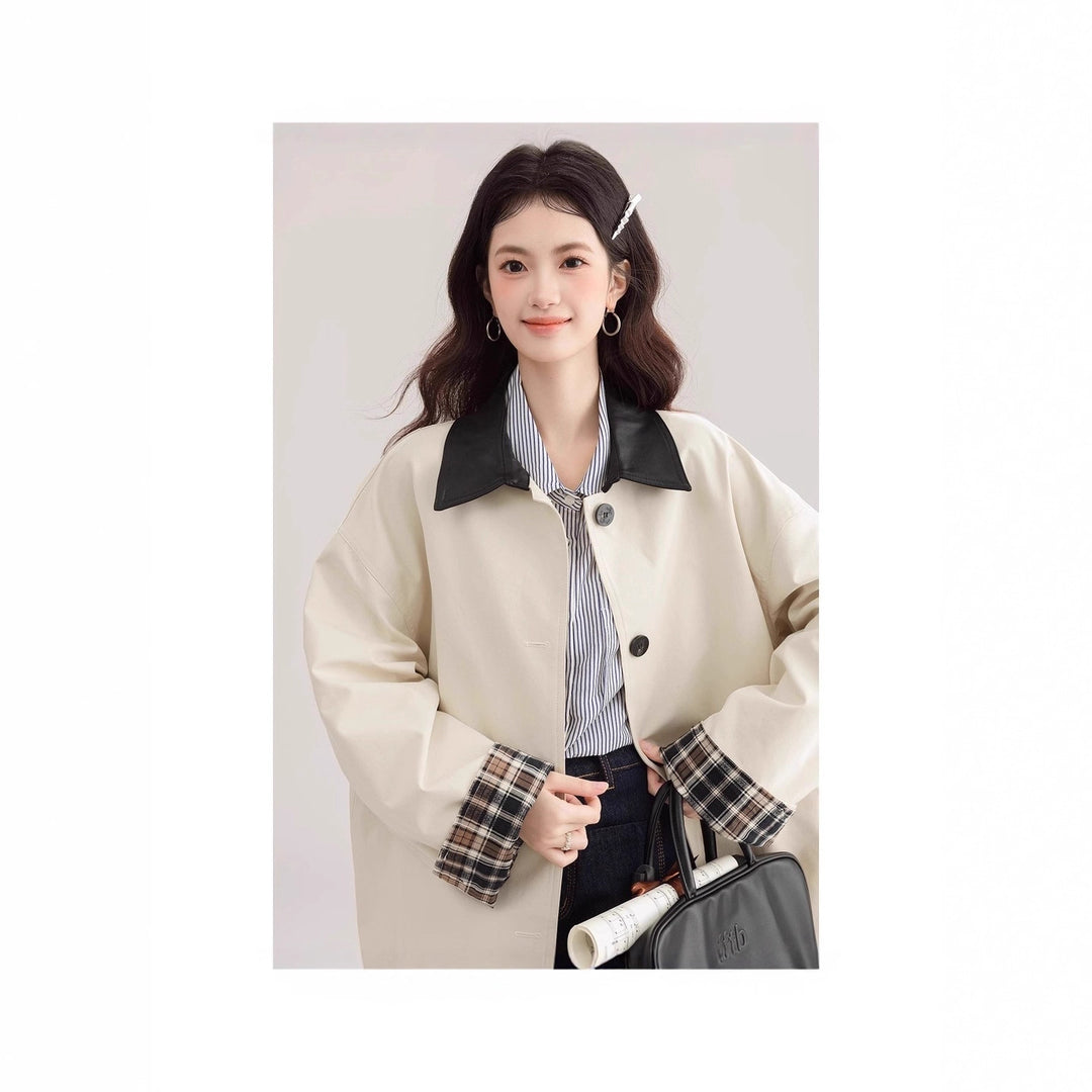 Damen Oversized Trenchcoat mit Kontrastkragen und Karo-Futter Shop Nory