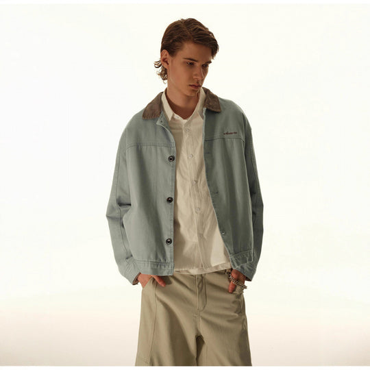 Herren Boxy-Canvas-Jacke mit Cordkragen und verdeckter Knopfleiste Shop Nory