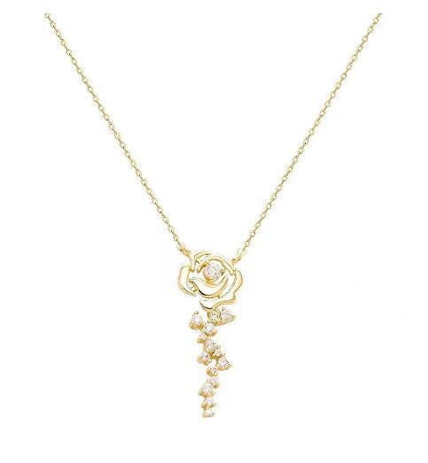 Damen Halskette mit filigranem Rosenanhänger und funkelnden Akzenten Shop Nory