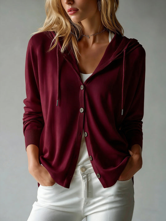 Damen nan leichter Kapuzen-Cardigan mit Knopfleiste und Tunnelzug Shop Nory