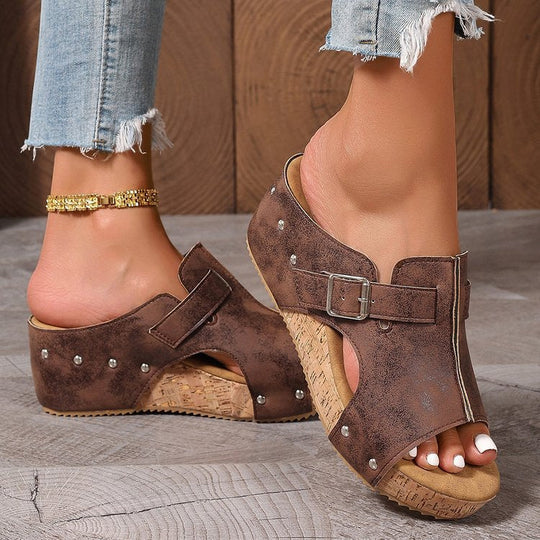Damen modische Clogs mit verstellbarer Schnalle und korkähnlicher Sohle