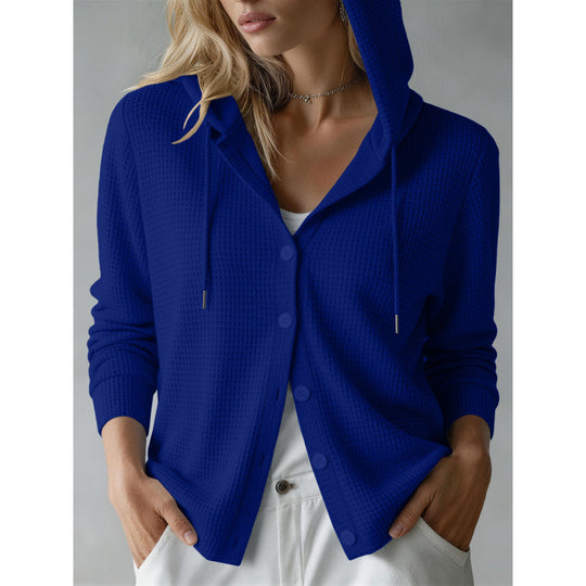 Damen Kapuzen-Strickjacke mit Waffelstruktur und Knopfleiste Shop Nory