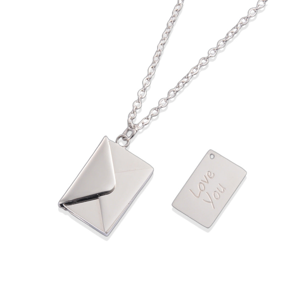 Damen Halskette mit Briefumschlag und Gravurschild Shop Nory