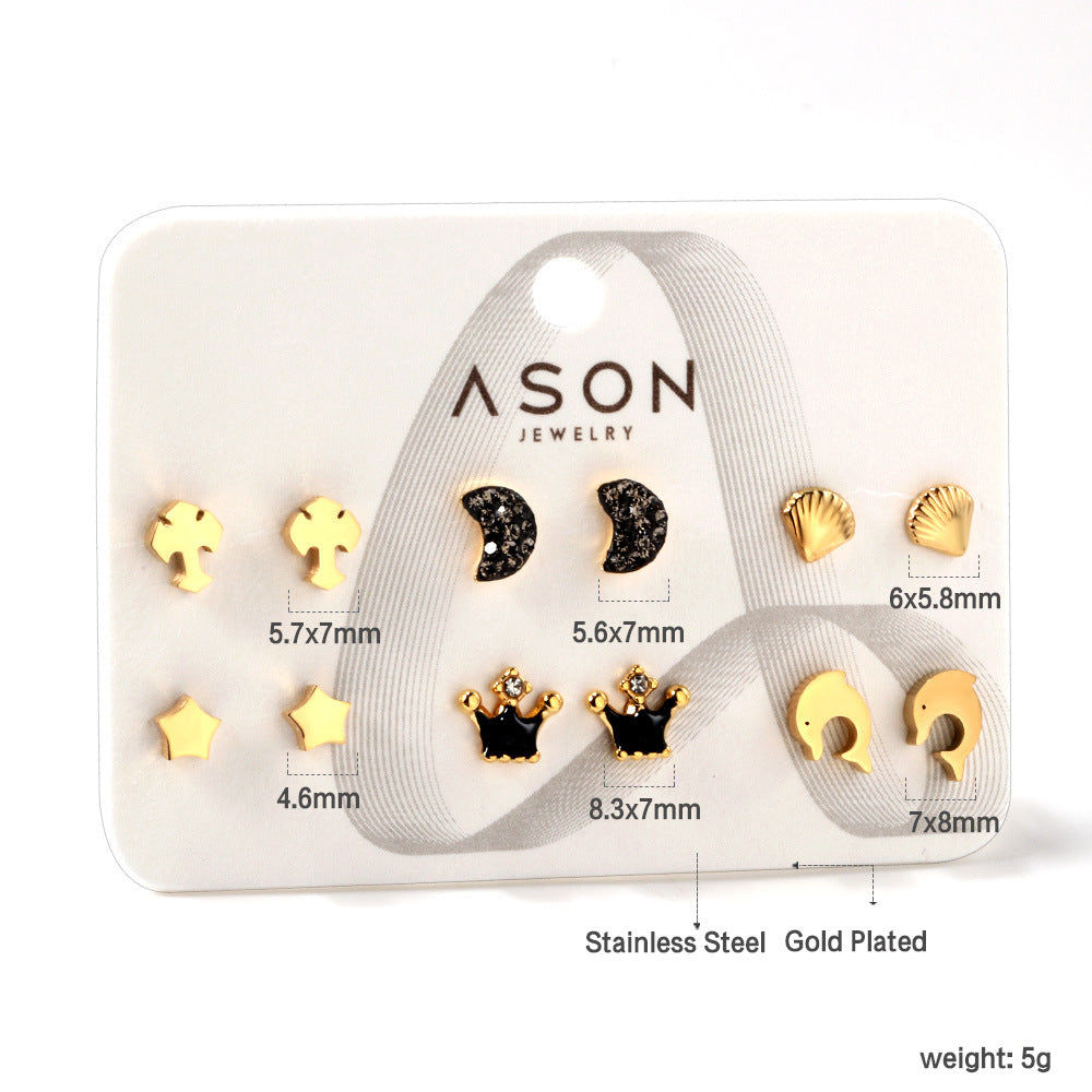 Damen Ohrstecker Set aus goldplattiertem Edelstahl mit verschiedenen Designs Shop Nory