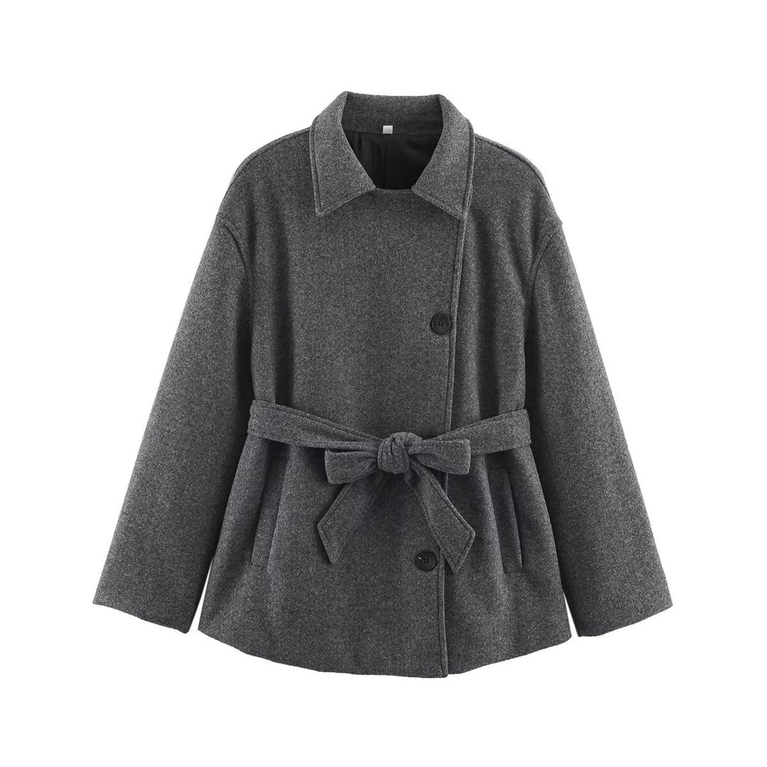Damen Kurzmantel im Wickelstil mit Taillengürtel und kastiger Silhouette Shop Nory