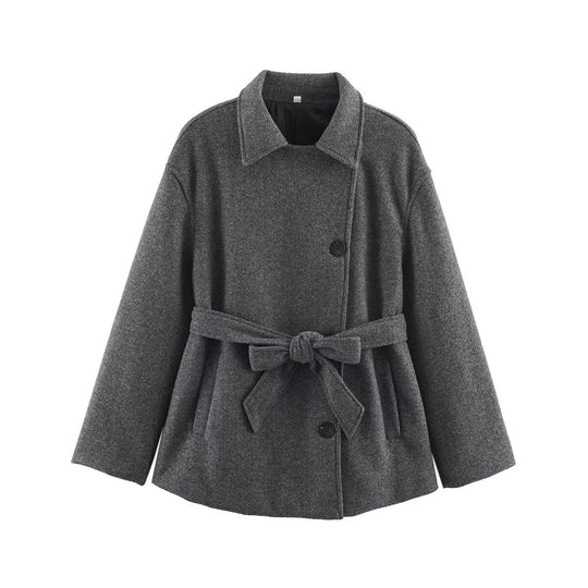 Damen Kurzmantel im Wickelstil mit Taillengürtel und kastiger Silhouette Shop Nory