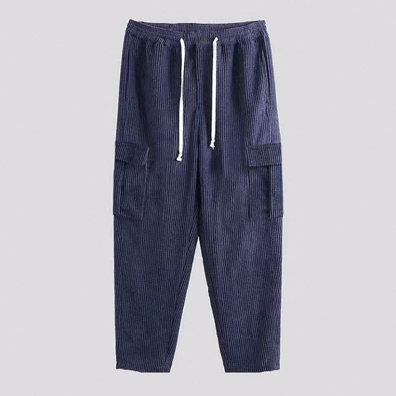 Herren nan Cord-Cargo-Jogginghose mit elastischem Tunnelzugbund, aufgesetzten Klappentaschen und tapered Bein Shop Nory