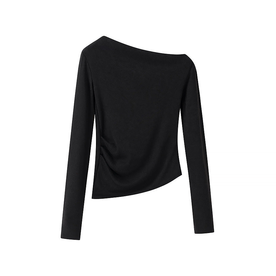 Damen Asymmetrisches One-Shoulder Langarmshirt mit Raffung Shop Nory