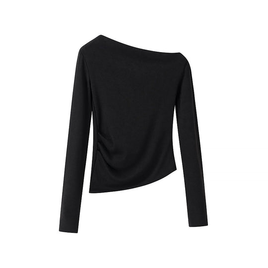 Damen Asymmetrisches One-Shoulder Langarmshirt mit Raffung Shop Nory