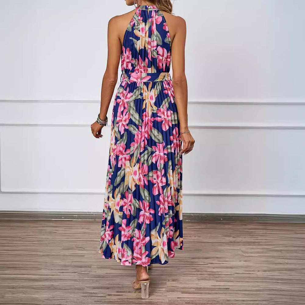 Damen Maxikleid mit detaillierter Plisseeverarbeitung und schickem Bindegürtel