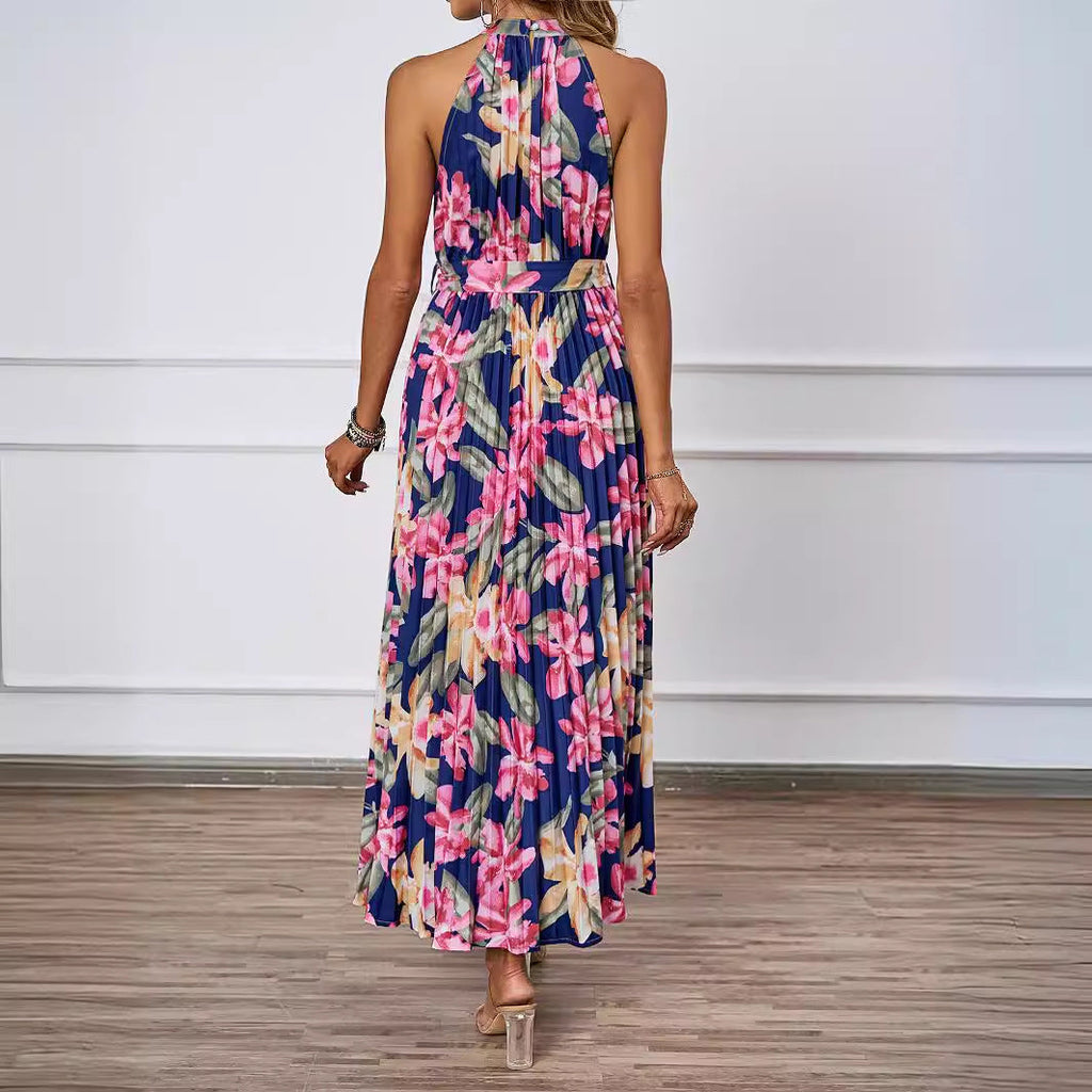 Damen Maxikleid mit detaillierter Plisseeverarbeitung und schickem Bindegürtel