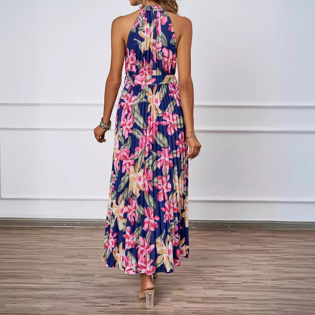 Damen Maxikleid mit detaillierter Plisseeverarbeitung und schickem Bindegürtel