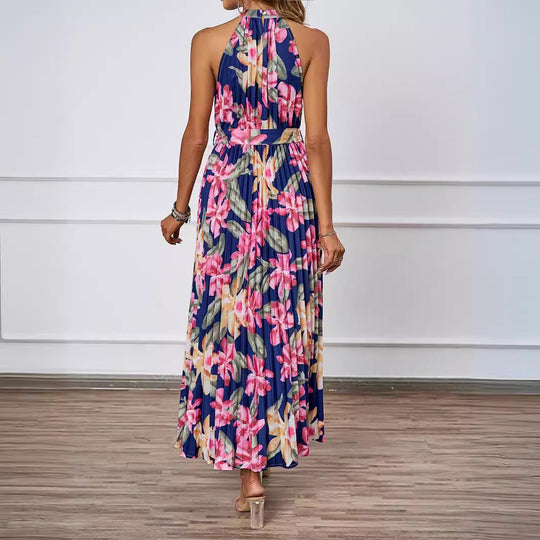 Damen Maxikleid mit detaillierter Plisseeverarbeitung und schickem Bindegürtel