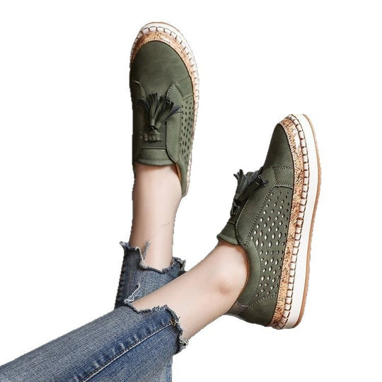 Damen Slip-On Espadrille-Loafer mit Quasten, perforiertem Obermaterial und Kork-Plateau Shop Nory