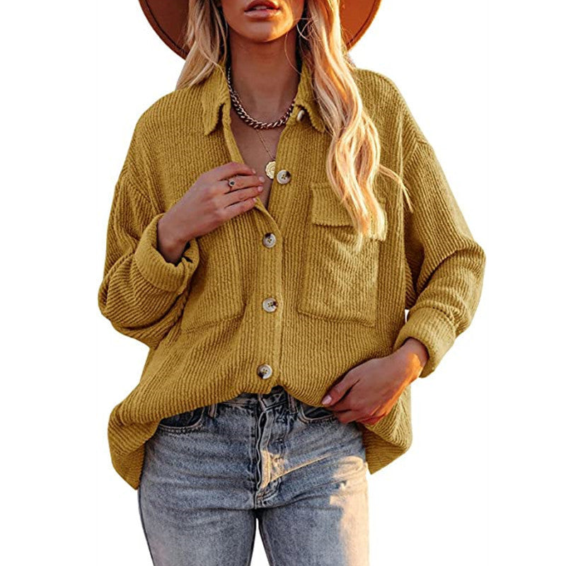 Damen Oversize-Feinstrick-Hemdjacke mit Knopfleiste und Brusttaschen Shop Nory