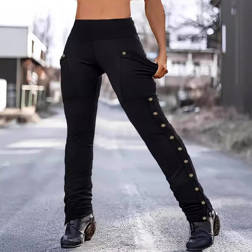 Damen High‑Waist Stretch‑Leggings mit Cargo‑Taschen und Druckknopfdetail Shop Nory