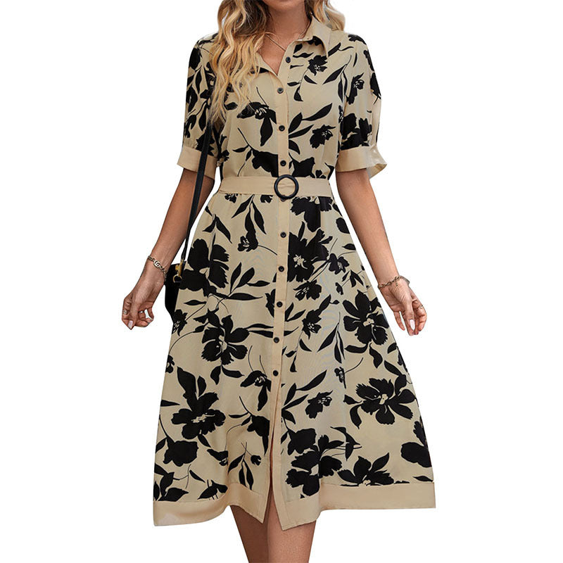 Damen Tailliertes Blusenkleid mit Taillengürtel, Frontknopfleiste und Frontschlitz Shop Nory