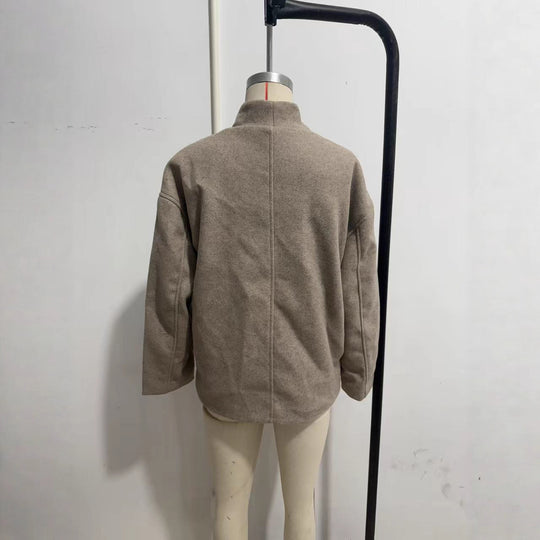 Damen Kurzer Doppelreihiger Wollmantel mit Stehkragen Shop Nory
