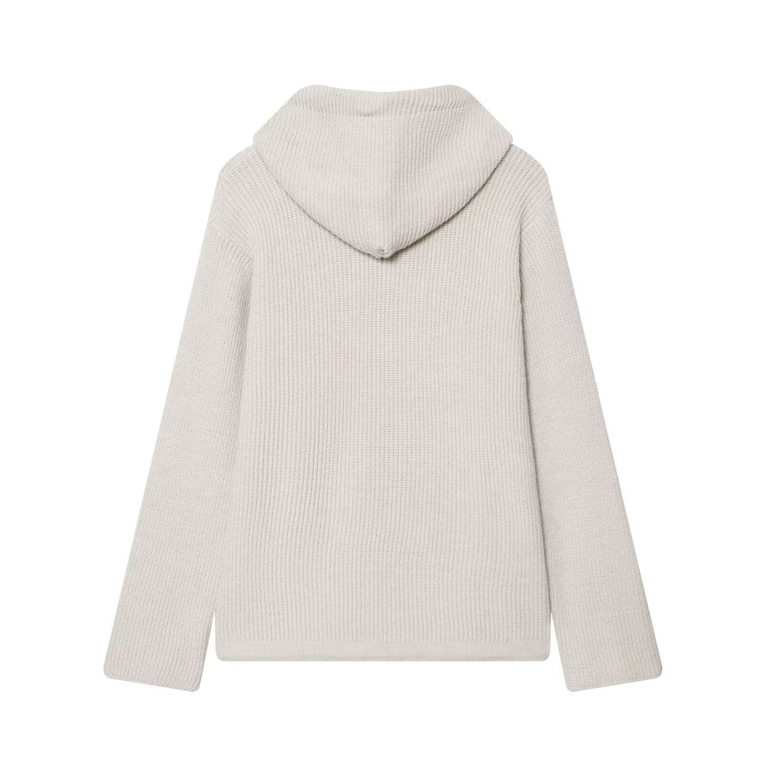 Damen Grobstrick-Kapuzenjacke mit Reißverschluss und Kordelzug Shop Nory