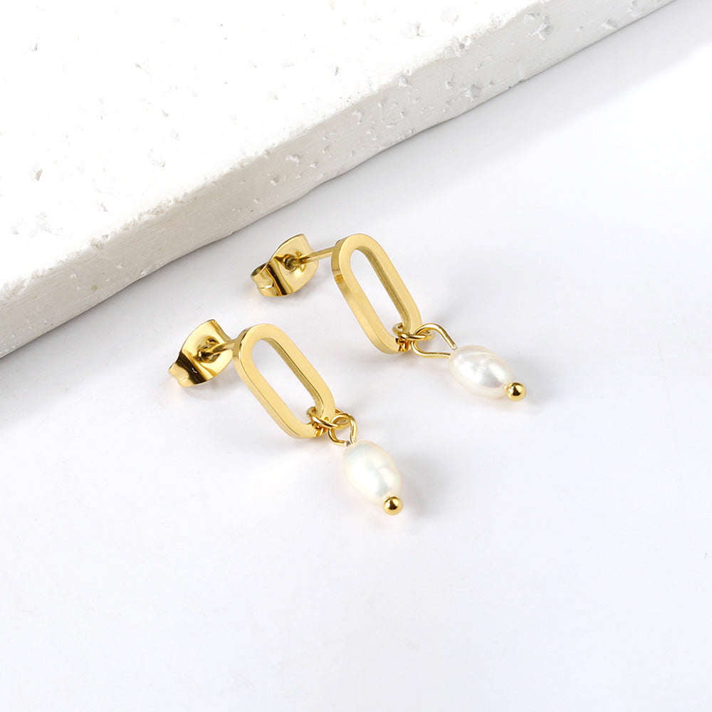 Damen Hängende Ohrringe aus hochwertigem Edelstahl mit goldplattierten Elementen und eleganten Perlenanhängern Shop Nory
