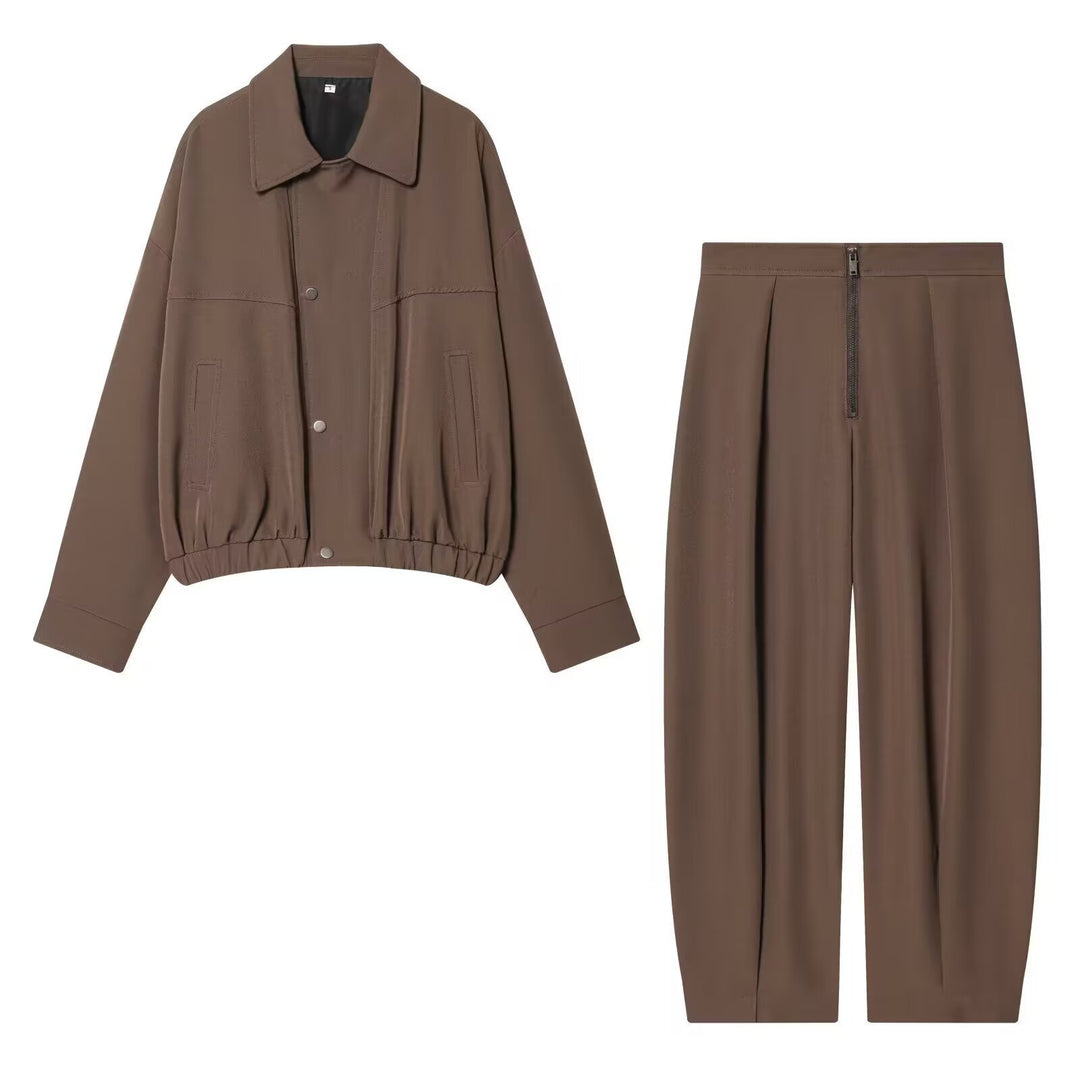 Damen weite Cropped-Hose mit hoher Taille, Kellerfalten und sichtbarem Frontreißverschluss Shop Nory