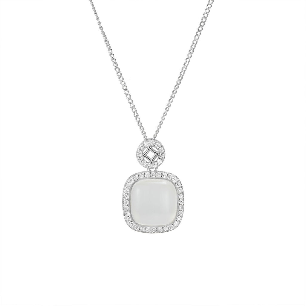 Damen moderne Halskette mit elegantem quadratischem Anhänger und funkelnden Zirkonia Shop Nory
