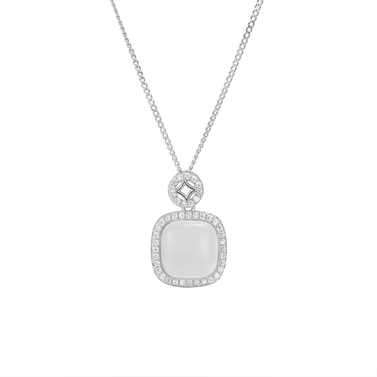 Damen moderne Halskette mit elegantem quadratischem Anhänger und funkelnden Zirkonia Shop Nory