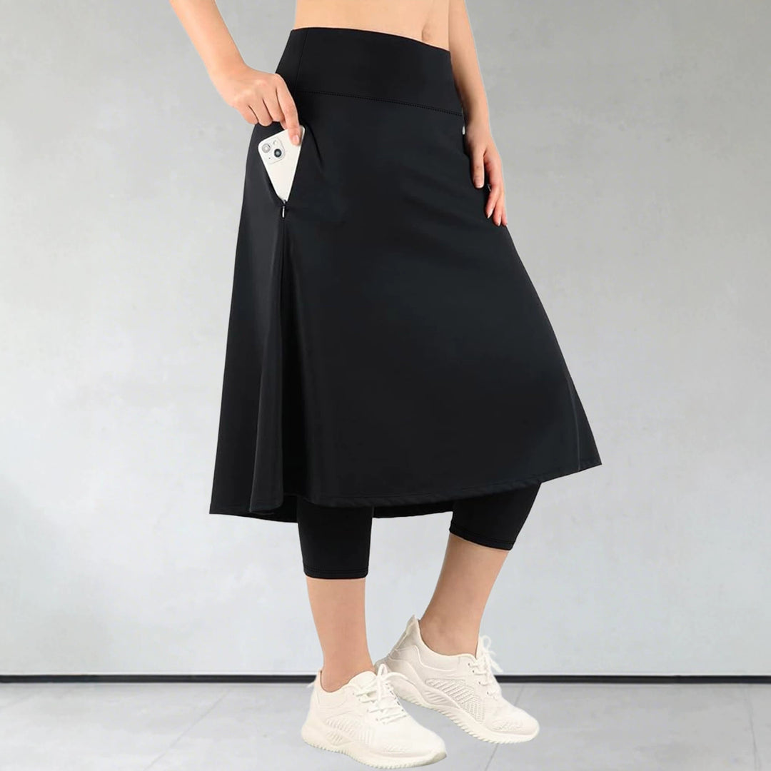 Damen Leggings mit integriertem Tellerrock und seitlicher Reißverschlusstasche Shopy Nory